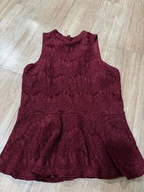Francesca's Collections Burgundy Lace Peplum Sleeveless Top